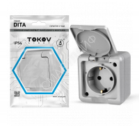Розетка 1-м ОП Dita 16А IP54 250В с заземл. с крышкой сер. TOKOV ELECTRIC TKL-DT-R1Z-C06-IP54 - smartlife-ural.ru – Екатеринбург