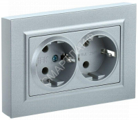 Розетка 2-м СП BRITE РС12-3-БрС 16А в сборе с заземл. без защ. шторок сталь IEK BR-R21-16-K46-F - smartlife-ural.ru – Екатеринбург