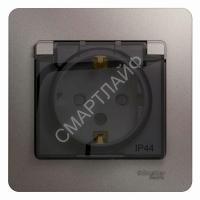 Розетка 1-м СП Glossa 16А IP44 250В с заземл. защ. шторки с крышкой в сборе платина SE GSL001248 - smartlife-ural.ru – Екатеринбург