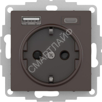 Розетка AtlasDesign 16А с 2-мя заряд. устройствами USB тип A+C 5В/2.4А 2х5В/1.2А механизм мокко SE ATN000632 - smartlife-ural.ru – Екатеринбург