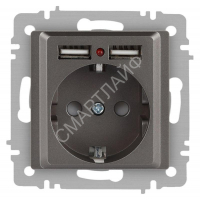 Розетка 1-м СП Accent 6-410-09 16А IP20 250В P+E Schuko + 2хUSB защ. шторки титан Intro Б0063711 - smartlife-ural.ru – Екатеринбург