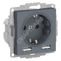 Розетка 1-м СП AtlasDesign 16А IP20 с 2-мя заряд. устройствами USB тип A+A 5В/2.4А 2х5В/1.2А механизм грифель SE ATN000730 - smartlife-ural.ru – Екатеринбург