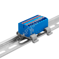 Блок распределительный с горизонт. адаптером на рейку шир. 35мм зажим push-in 18 точек подключения 2.5кв.мм син. DKC DTP1-018-04SPUB-H - smartlife-ural.ru – Екатеринбург