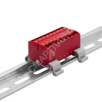 Блок распределительный с горизонт. адаптером на рейку шир. 35мм зажим push-in 18 точек подключения 2.5кв.мм красн. DKC DTP1-018-04SPUR-H - smartlife-ural.ru – Екатеринбург