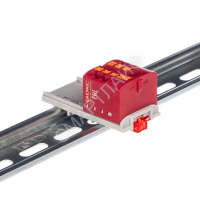 Блок распределительный с вертикал. адаптером на рейки шир. 15/35мм зажим push-in 1 ввод 6кв.мм 6 точек подключения 2.5кв.мм красн. DKC DTP1-106-104SPUR-V - smartlife-ural.ru – Екатеринбург