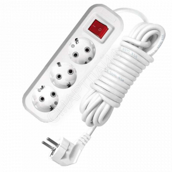 Удлинитель 3х5м с заземл. 13А IP20 S-303 ПВС 3х1 с выкл. UNIVersal 9631987 - smartlife-ural.ru – Екатеринбург