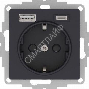 Розетка AtlasDesign 16А с 2-мя заряд. устройствами USB тип A+C 5В/2.4А 2х5В/1.2А механизм карбон SE ATN001032 - smartlife-ural.ru – Екатеринбург