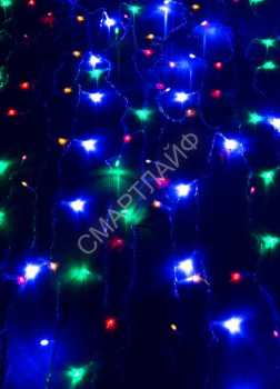 Гирлянда светодиодная "Бахрома" 2х0.7м 100LED схема нитей 4/8/6/7 мультиколор IP20 возможность соединения до 3шт 220В КОСМОС KOC_CUR-V22 - smartlife-ural.ru – Екатеринбург