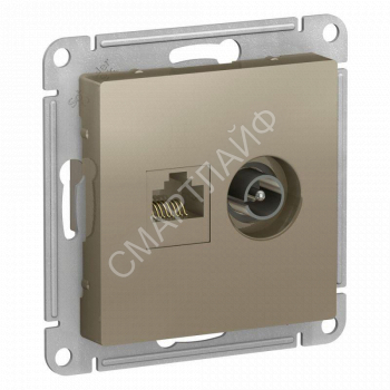 Розетка компьютерная + телевизионная 2-м СП AtlasDesign RJ45 кат.5E + TV механизм шампань SE ATN000589 - smartlife-ural.ru – Екатеринбург
