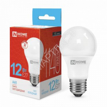 Лампа светодиодная LED-A60-VC 12Вт грушевидная 6500К холод. бел. E27 1140лм 230В IN HOME 4690612020259 - smartlife-ural.ru – Екатеринбург