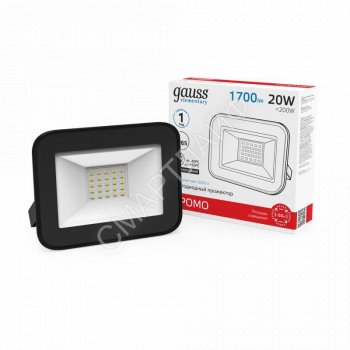 Прожектор светодиодный Elementary 20Вт 6500К IP65 1700лм 200-240В ДО ПРОМО G2 черн. GAUSS 613100320P - smartlife-ural.ru – Екатеринбург