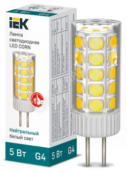 Лампа светодиодная Corn 5Вт капсульная 4000К нейтр. бел. G4 12В керамика IEK LLE-Corn-5-012-40-G4 - smartlife-ural.ru – Екатеринбург