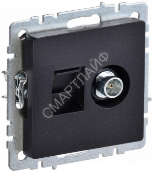 Розетка компьютерная + телевизионная 2-м Brite РТВ/РК12-БрЧ RJ45 кат.5E + TV механизм черн. IEK BR-AK20-1-K02 - smartlife-ural.ru – Екатеринбург