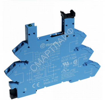 Розетка с безвинт. клеммами (пружинный зажим) для реле 34 серии 24В DC в комплекте пластик. клипса опции: LED FINDER 93517024 - smartlife-ural.ru – Екатеринбург