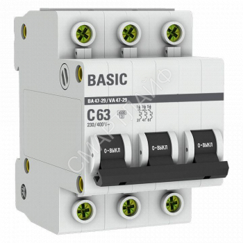 Выключатель автоматический модульный 3п C 63А 4.5кА ВА 47-29 Basic EKF mcb4729-3-63C - smartlife-ural.ru – Екатеринбург
