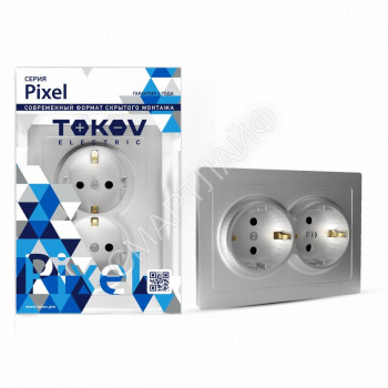 Розетка 2-м СП Pixel 16А IP20 с заземл. защ. шторки в сборе алюм. TOKOV ELECTRIC TKE-PX-R2FZSF-C03 - smartlife-ural.ru – Екатеринбург