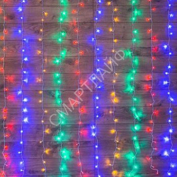 Гирлянда светодиодная "Светодиодный Дождь" 2.5х2м 300LED мультиколор 16Вт 230В IP20 свечение с динамикой провод прозр. Neon-Night 235-059 - smartlife-ural.ru – Екатеринбург