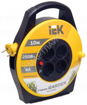 Удлинитель на катушке 4х10м без заземл. 6А IP20 Garden УК10 2х0.75 термозащита IEK WKP23-06-04-10 - smartlife-ural.ru – Екатеринбург