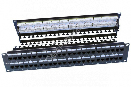 Патч-панель PP3-19-48-8P8C-C6-110D 19дюйм 2U 48 портов RJ45 кат.6 Dual IDC ROHS черн. (задн. каб. организат. в компл.) Hyperline 246108 - smartlife-ural.ru – Екатеринбург