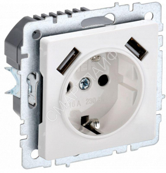 Розетка BRITE РЮш10-1-БрБ 16А с USB A+A 2.1А с заземл. защ. шторки механизм бел. IEK BR-R14-16-U21-D21-K01 - smartlife-ural.ru – Екатеринбург