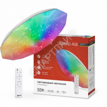 Светильник светодиодный COMFORT DIAMOND-RGB 55Вт 230В 3000-6500К 4400лм 385х75мм с пультом ДУ IN HOME 4690612044576 - smartlife-ural.ru – Екатеринбург