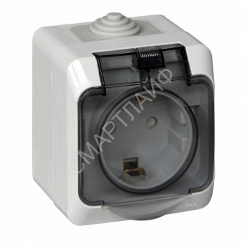 Розетка 1-м ОП Этюд 16А IP44 250В с заземл. защ. шторки с крышкой сер. SE PA16-044C - smartlife-ural.ru – Екатеринбург