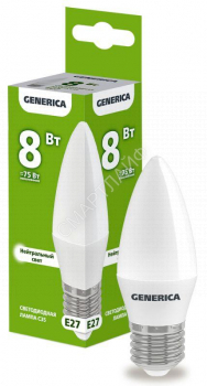 Лампа светодиодная C35 8Вт свеча 4000К E27 230В GENERICA LL-C35-08-230-40-E27-G - smartlife-ural.ru – Екатеринбург