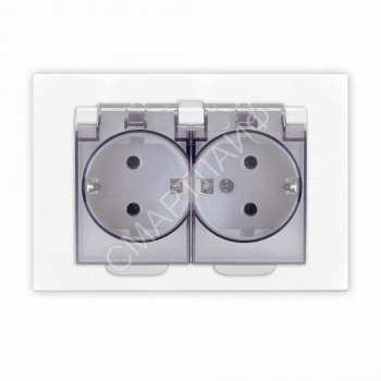 Розетка 2-м СП Афина 16А IP20 с заземл. c прозр. крышкой в сборе бел. Universal A0031 - smartlife-ural.ru – Екатеринбург
