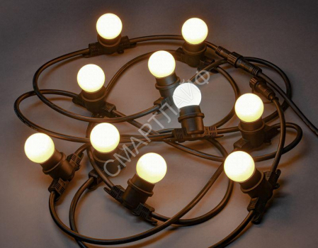 Гирлянда белт-лайт 5м 10 ламп WW тепл. бел. IP65 шнур черн. 3м 230В транзит IEK LGDU601-1-010-05-B-S-65 - smartlife-ural.ru – Екатеринбург