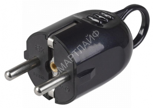 Вилка угловая ВПу12-02-Ст разборная с заземл. с кольцом 16А черн. IEK EVP12-16-01-K02 - smartlife-ural.ru – Екатеринбург