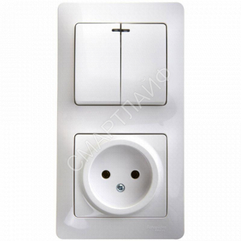 Блок комбинированный Glossa (розетка + 2-кл. выкл. с подсветкой) бел. SE GSL000173 - smartlife-ural.ru – Екатеринбург