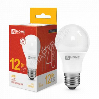 Лампа светодиодная LED-A60-VC 12Вт грушевидная 3000К тепл. бел. E27 1140лм 230В IN HOME 4690612020235 - smartlife-ural.ru – Екатеринбург