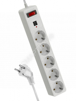 Удлинитель с сетевым фильтром 5х1.8м с заземл. 10А IP20 2.2кВт 2хUSB 3х0.75 с предохранителем КОСМОС FKsm1.8m-5g(W)USB - smartlife-ural.ru – Екатеринбург