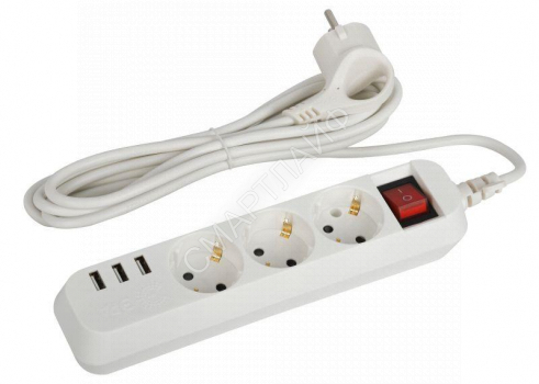 Удлинитель 3х1.5м с заземл. +3xUSBA 10А с выкл. U-3es-1.5m-USB Эра Б0052900 - smartlife-ural.ru – Екатеринбург
