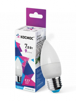 Лампа светодиодная 7.5Вт свеча 6500К холод. бел. E27 220В КОСМОС LkecLED7.5wCNE2765 - smartlife-ural.ru – Екатеринбург