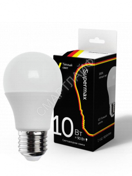 Лампа светодиодная Supermax А60 10Вт стандарт E27 230В 3000К КОСМОС Sup_LED10wA60E2730 - smartlife-ural.ru – Екатеринбург