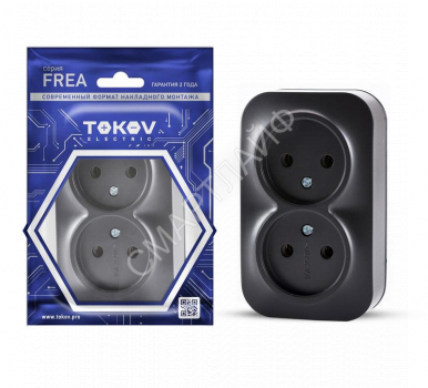 Розетка 2-м ОП Frea 16А IP20 250В без заземл. АБС-пластик карбон TOKOV ELECTRIC TKE-FR-R2-C14 - smartlife-ural.ru – Екатеринбург