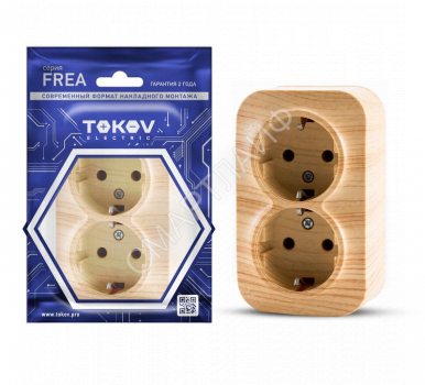 Розетка 2-м ОП Frea 16А IP20 250В с заземл. АБС-пластик сосна TOKOV ELECTRIC TKE-FR-R2Z-C25 - smartlife-ural.ru – Екатеринбург