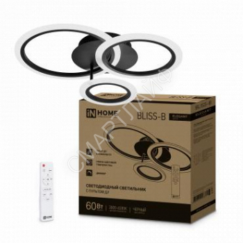 Светильник светодиодный ELEGANT BLISS-B 60Вт 3000-6500К 4700лм 230В 500х500х140мм с пультом ДУ черн. IN HOME 4690612043371 - smartlife-ural.ru – Екатеринбург