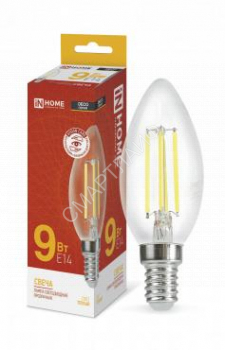 Лампа светодиодная LED-СВЕЧА-deco 9Вт свеча прозрачная 3000К тепл. бел. E14 1040лм 230В IN HOME 4690612026183 - smartlife-ural.ru – Екатеринбург