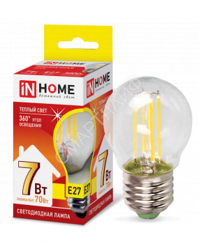 Лампа светодиодная LED-ШАР-deco 7Вт шар прозрачная 3000К тепл. бел. E27 810лм 230В IN HOME 4690612016320 - smartlife-ural.ru – Екатеринбург