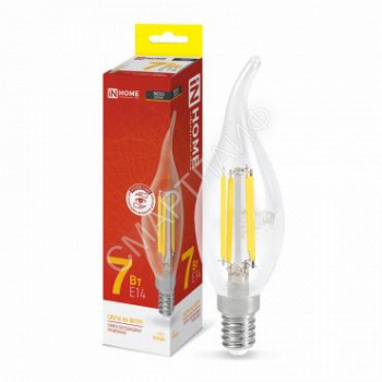 Лампа светодиодная LED-СВЕЧА НА ВЕТРУ-deco 7Вт свеча на ветру прозрачная 3000К тепл. бел. E14 810лм 230В IN HOME 4690612007663 - smartlife-ural.ru – Екатеринбург