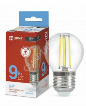 Лампа светодиодная LED-ШАР-deco 9Вт шар прозрачная 6500К холод. бел. E27 1040лм 230В IN HOME 4690612036441 - smartlife-ural.ru – Екатеринбург