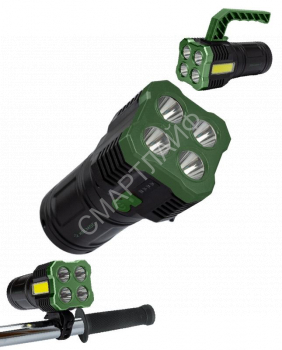 Фонарь-прожектор аккумуляторный ручной 4Вт SMD LED+3Вт COB LED Li-ion 18650 1200мА.ч корпус ABS-пластик индикатор уровня заряда USB-шнур съемные ручка и регул. противоскол. резин. держатель-крепл. для велосипеда КОСМОС KOC902Lit - smartlife-ural.ru – Екатеринбург