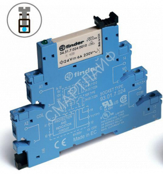 Модуль интерфейсный (сборка 34.51.7.024.0010 + 93.01.0.024) электромеханич. реле 1CO 6А AgNi 24В AC/DC IP20 винт. клеммы FINDER 385100240060 - smartlife-ural.ru – Екатеринбург