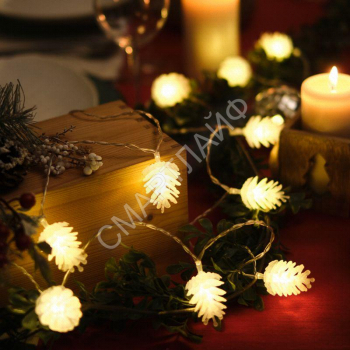 Гирлянда светодиодная "Шишки" 5м 30LED тепл. бел. 1.8Вт IP20 с контроллером 8 режимов провод ПВХ прозр. Neon-Night 303-069 - smartlife-ural.ru – Екатеринбург