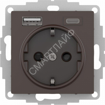 Розетка AtlasDesign 16А с 2-мя заряд. устройствами USB тип A+C 5В/2.4А 2х5В/1.2А механизм мокко SE ATN000632 - smartlife-ural.ru – Екатеринбург