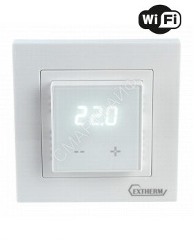 Термостат программируемый по Wi-Fi с сенсорными кнопками и датчиком темпер. пола; расписанием на неделю; совместим с рамками с внутрен. размером 56х56мм Schneider Unica; Exxact и Legrand Valena бел. Extherm ET-44(w) - smartlife-ural.ru – Екатеринбург