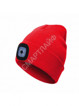 Шапка с фонариком 215х205х5 красн. (фонарь 66х50х15мм снимается; аккум. 3.7В/200мА.ч) 3 режима свечения Космос KOCHat_red - smartlife-ural.ru – Екатеринбург